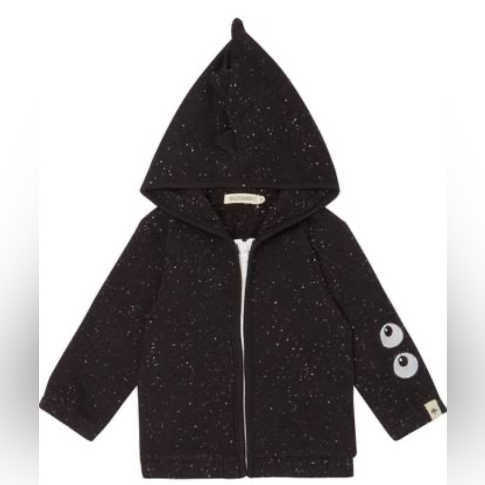 BILLYBANDIT BABY ZIP UP FLEECE SWEATSHIRT IN SPECKLED BLACK WITH DINO hood